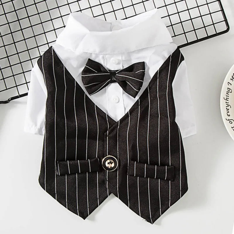 Pet Formal Shirt Dog Clothing Prince Wedding Party Suit Tuxedo Bow Tie Puppy Clothes Coat Spring Summer Costume