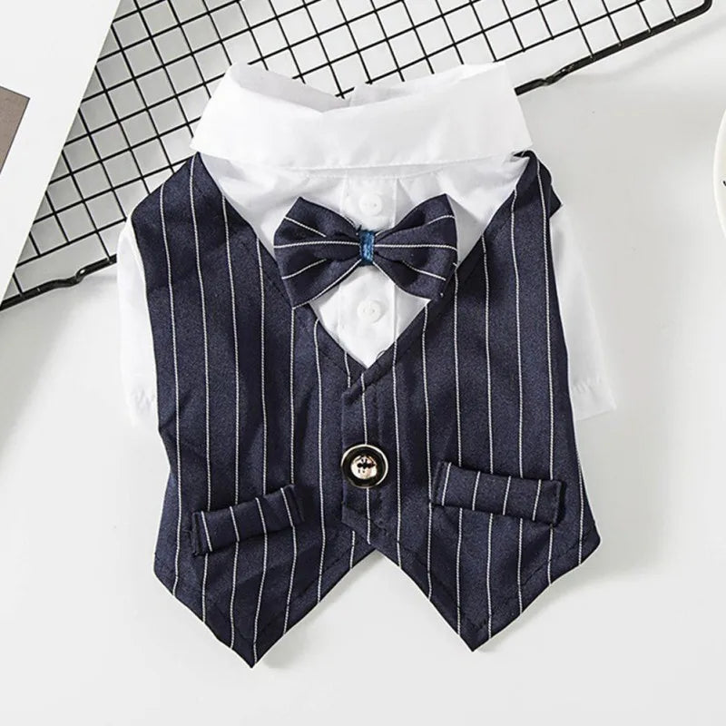 Pet Formal Shirt Dog Clothing Prince Wedding Party Suit Tuxedo Bow Tie Puppy Clothes Coat Spring Summer Costume