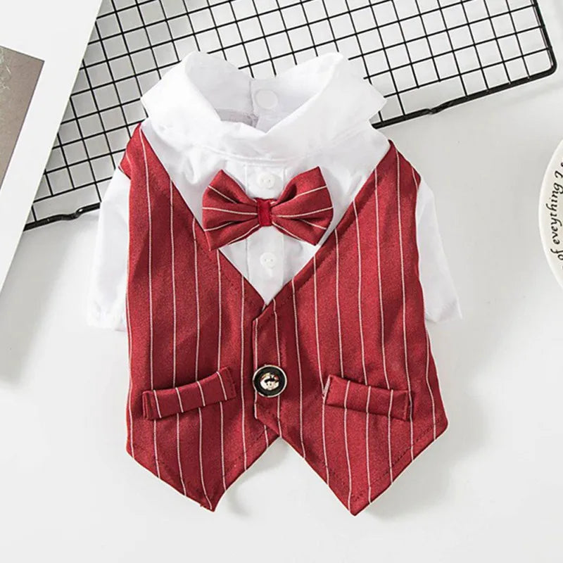 Pet Formal Shirt Dog Clothing Prince Wedding Party Suit Tuxedo Bow Tie Puppy Clothes Coat Spring Summer Costume