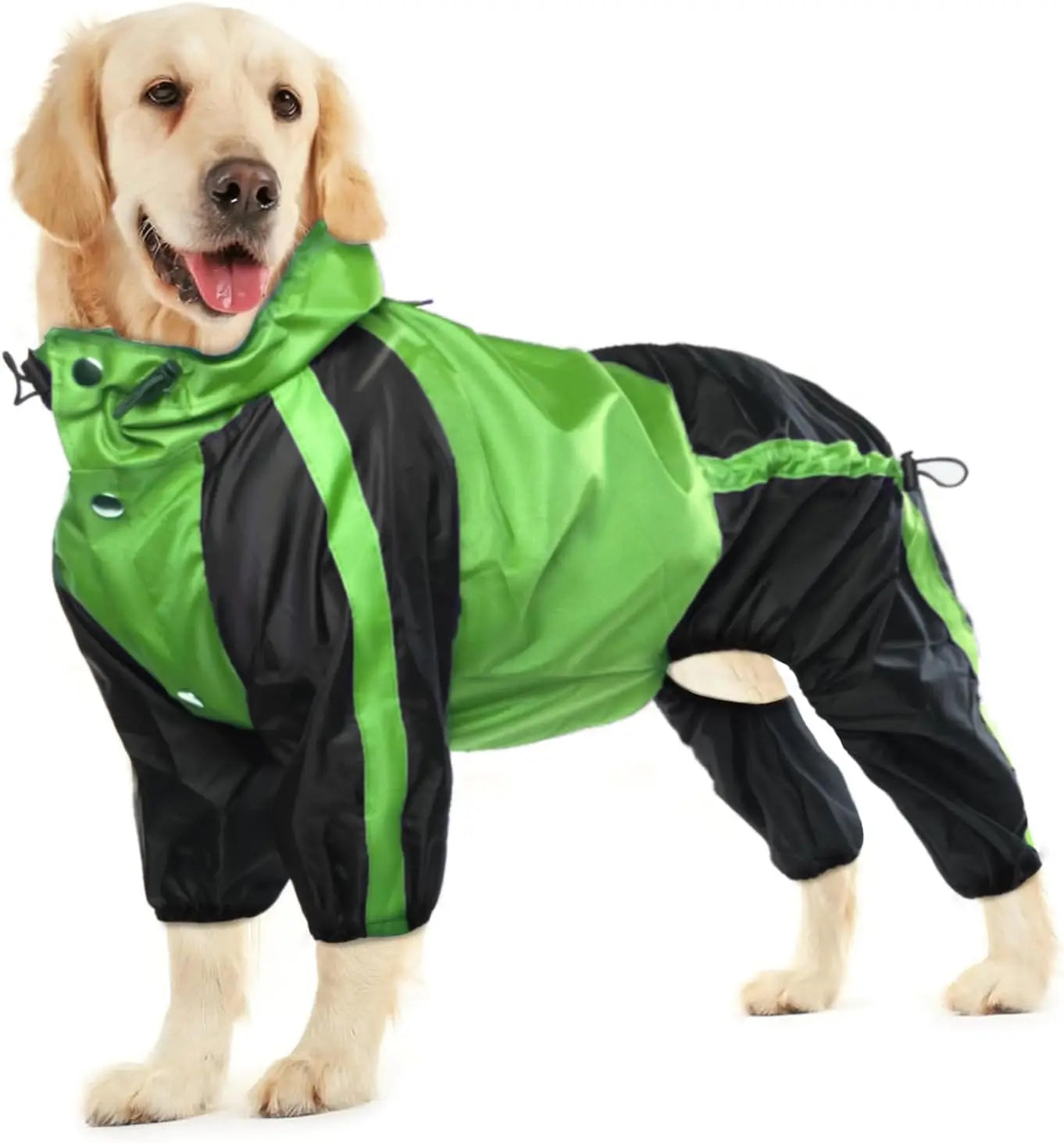 Dog Raincoat Waterproof Lightweight Rain Jacket, Adjustable 4 Legs Pet Poncho with Hood, Snow-Proof Dog Vest Rainwear