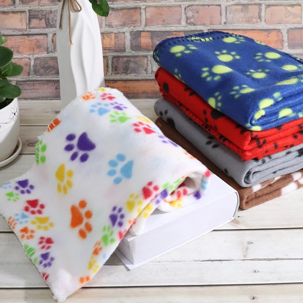 Soft Fleece Pet Dog Blanket Warm Winter Dog Cat Bed Mat Paw Print Puppy Sleeping Blankets Bath Towel For Small Medium Large Dogs