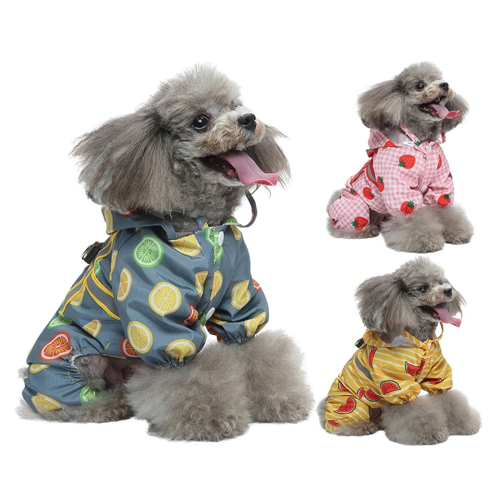 Pet Raincoat Dog Clothes Cat Four Feet Fruit Print Water Proof Clothing Dogs Small Chihuahua Summer Yollow Breathable Girl Pug