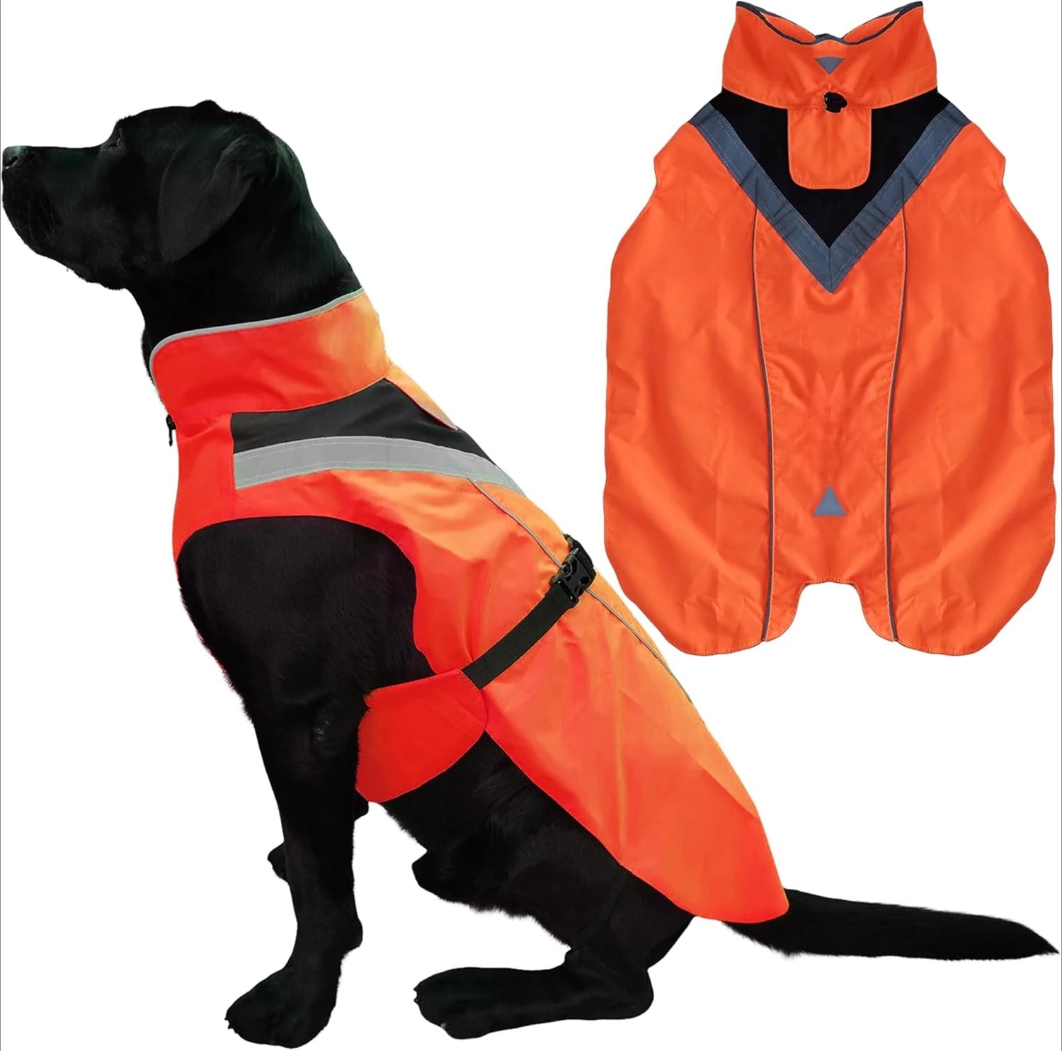 Dog Rain Coat - Waterproof, Reflective, Bright Orange with Leash Hole Pet Clothes