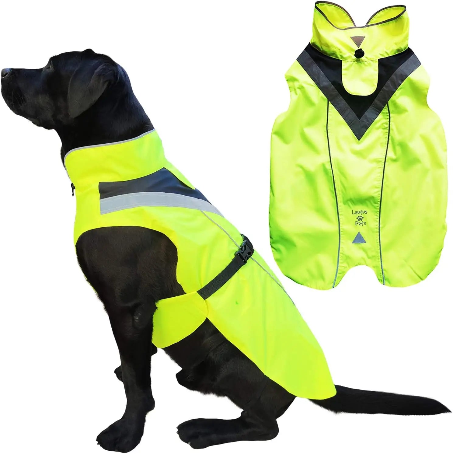 Dog Rain Coat - Waterproof, Reflective, Bright Orange with Leash Hole Pet Clothes