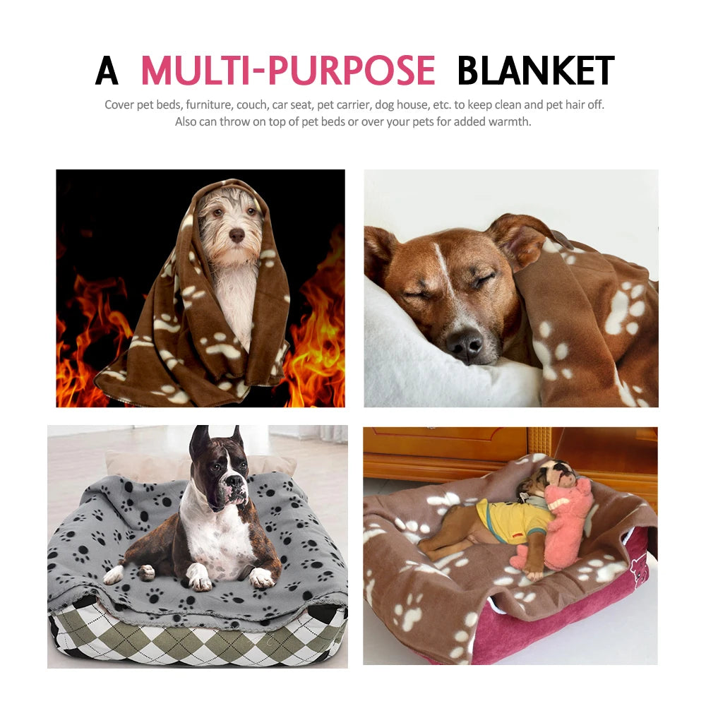 Soft Fleece Pet Dog Blanket Warm Winter Dog Cat Bed Mat Paw Print Puppy Sleeping Blankets Bath Towel For Small Medium Large Dogs