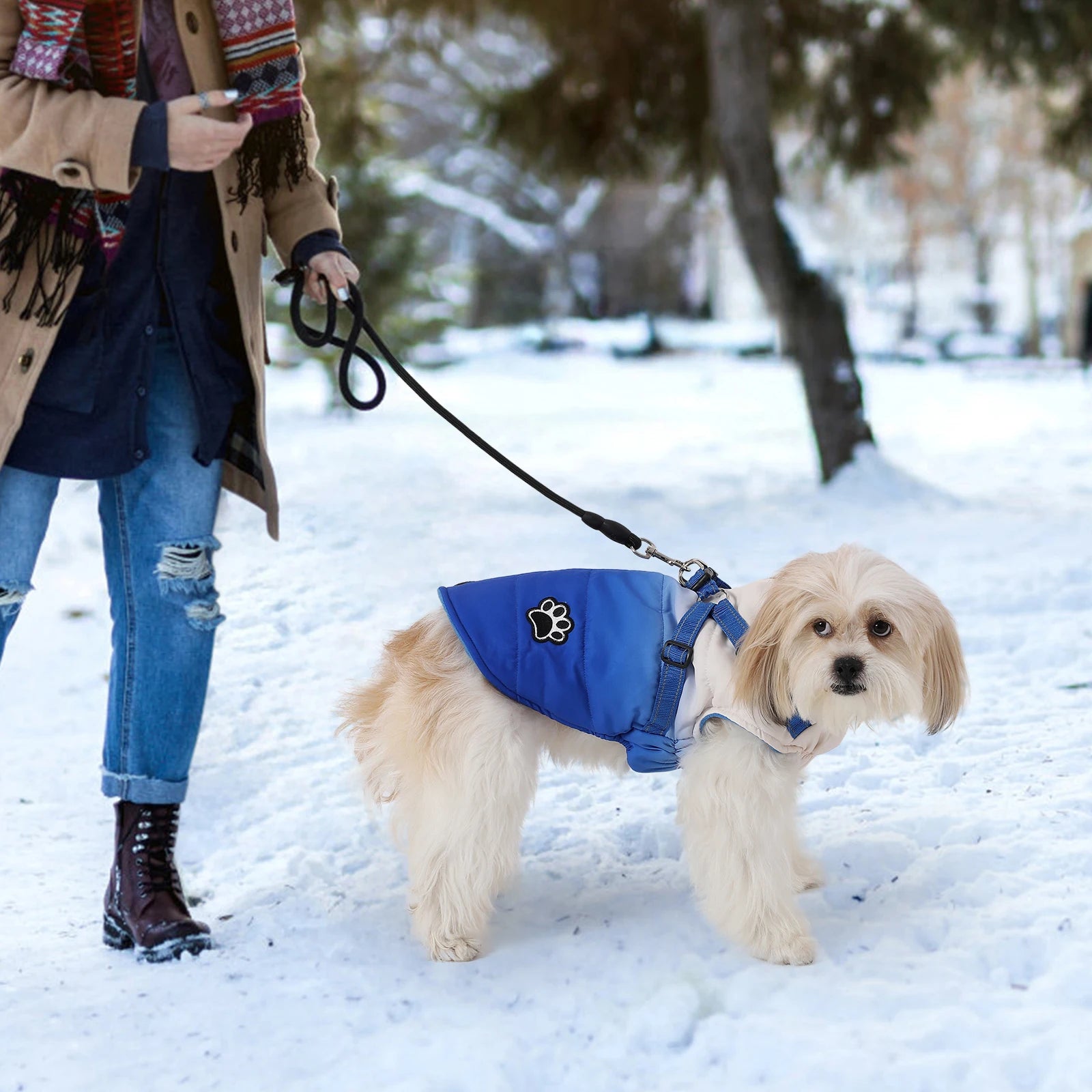 Pet Dog Jacket With Harness Winter Warm Dog Clothes For Small Medium Waterproof Dog Coat Chihuahua Bulldog Outfits