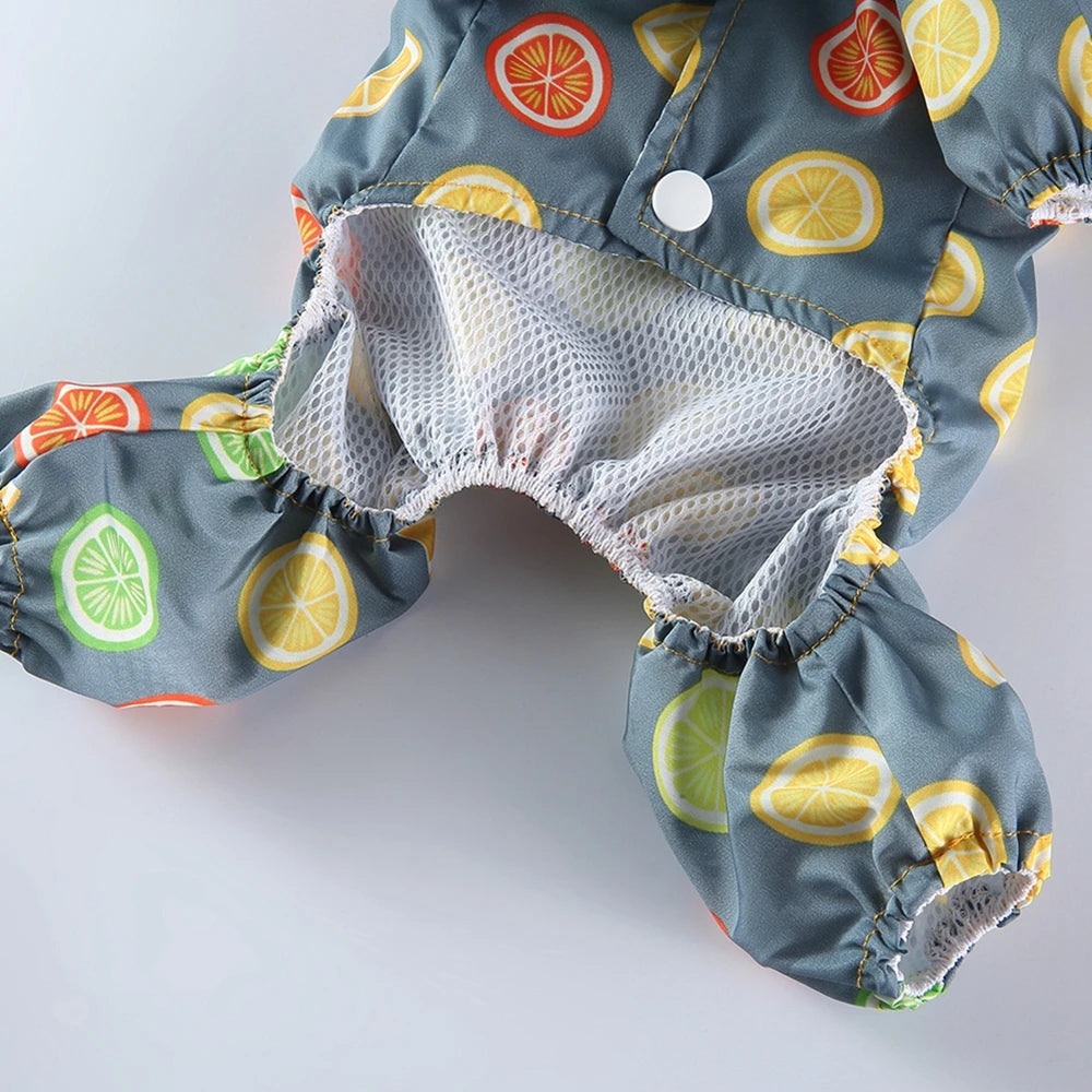 Pet Raincoat Dog Clothes Cat Four Feet Fruit Print Water Proof Clothing Dogs Small Chihuahua Summer Yollow Breathable Girl Pug