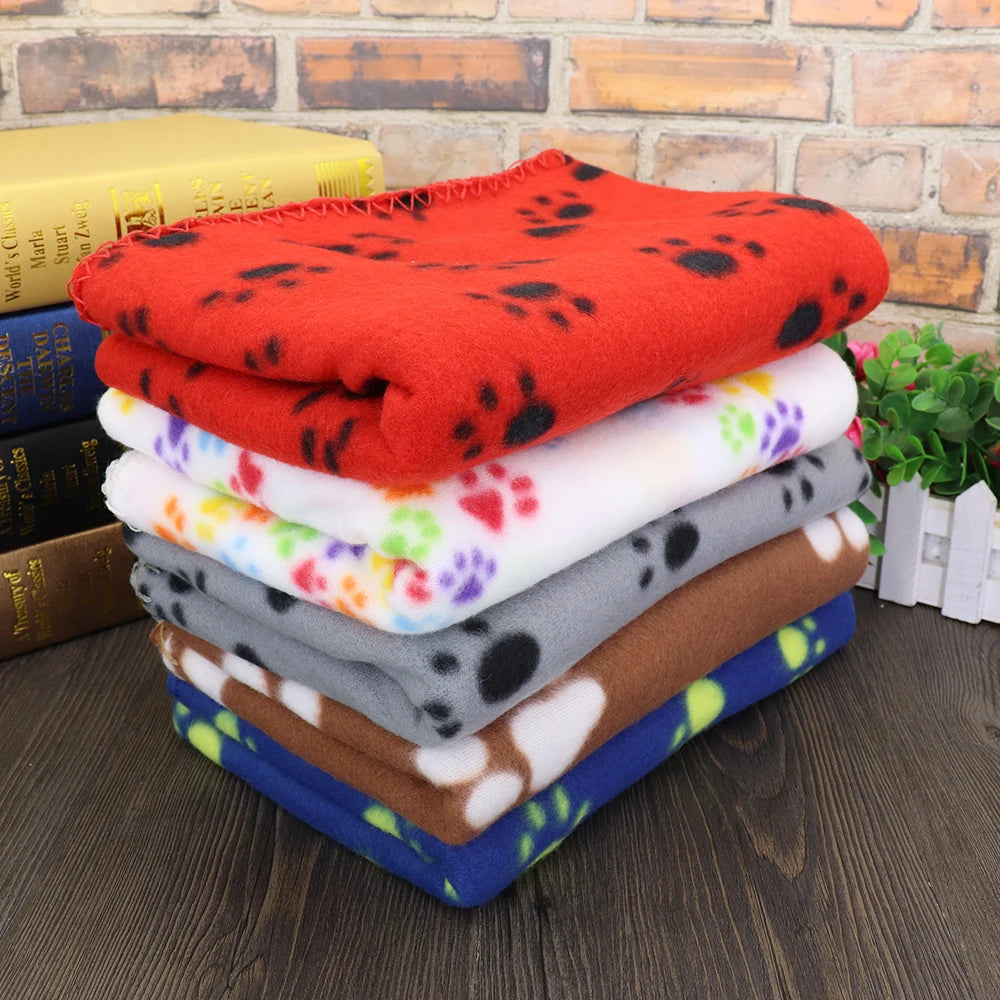 Soft Fleece Pet Dog Blanket Warm Winter Dog Cat Bed Mat Paw Print Puppy Sleeping Blankets Bath Towel For Small Medium Large Dogs