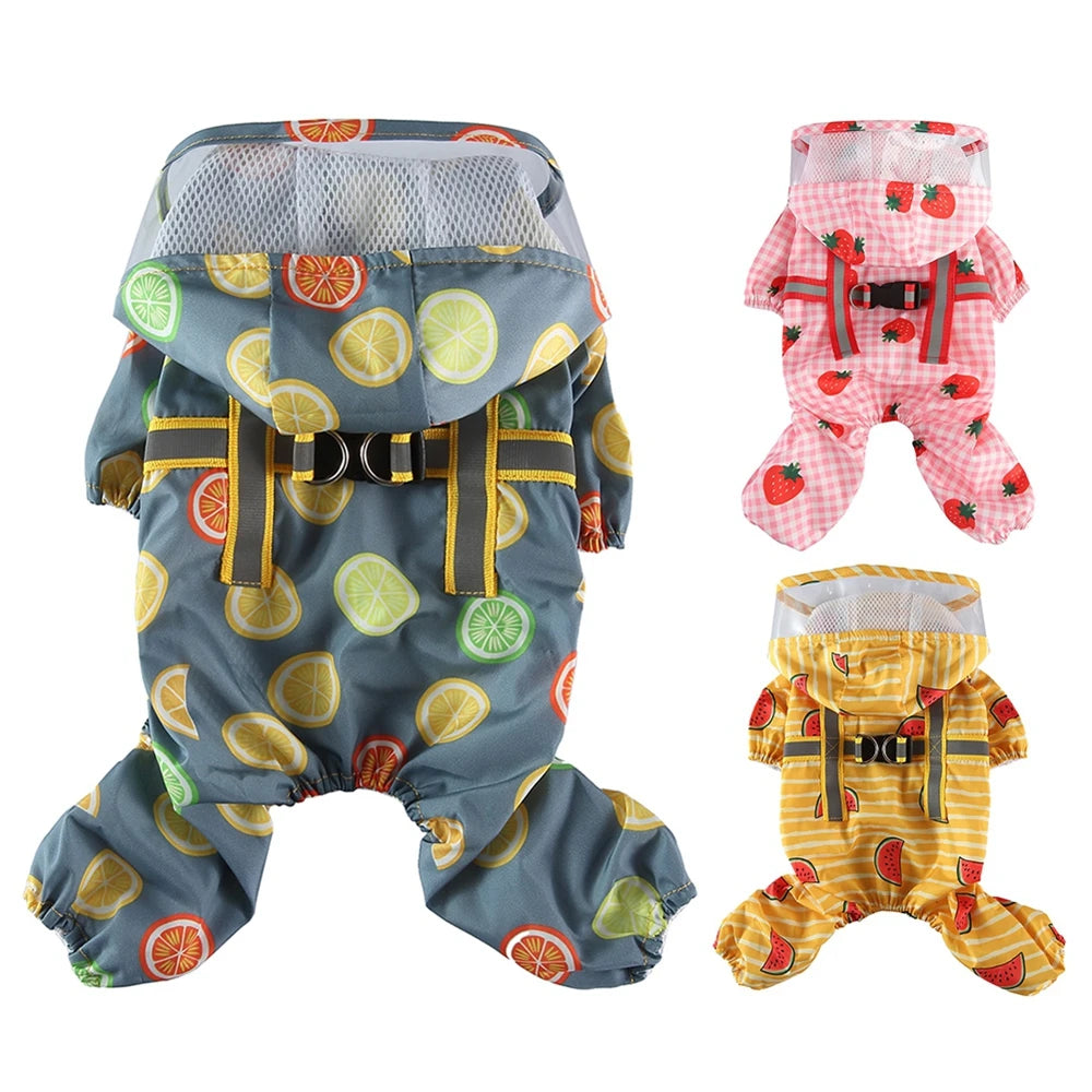 Pet Raincoat Dog Clothes Cat Four Feet Fruit Print Water Proof Clothing Dogs Small Chihuahua Summer Yollow Breathable Girl Pug