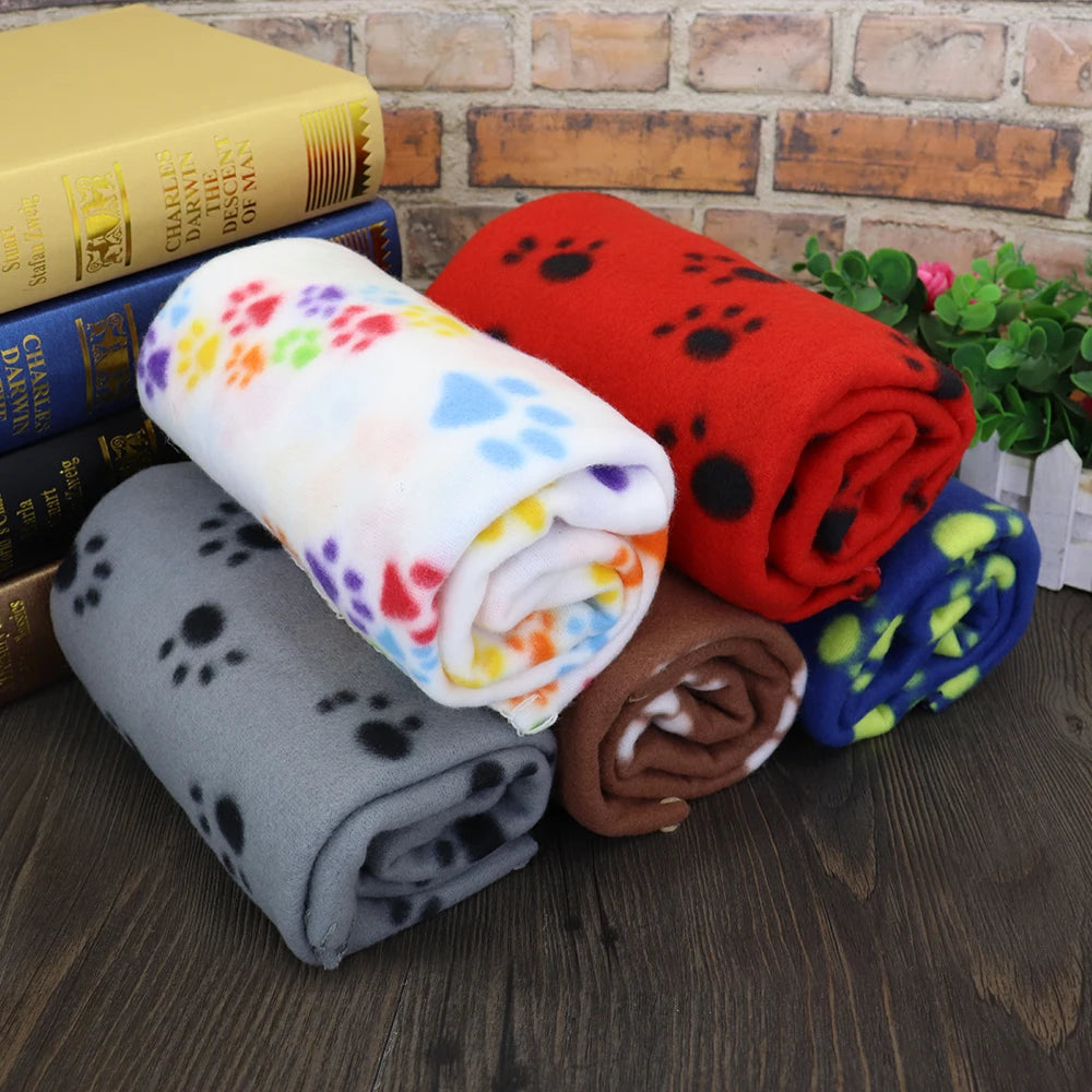 Soft Fleece Pet Dog Blanket Warm Winter Dog Cat Bed Mat Paw Print Puppy Sleeping Blankets Bath Towel For Small Medium Large Dogs