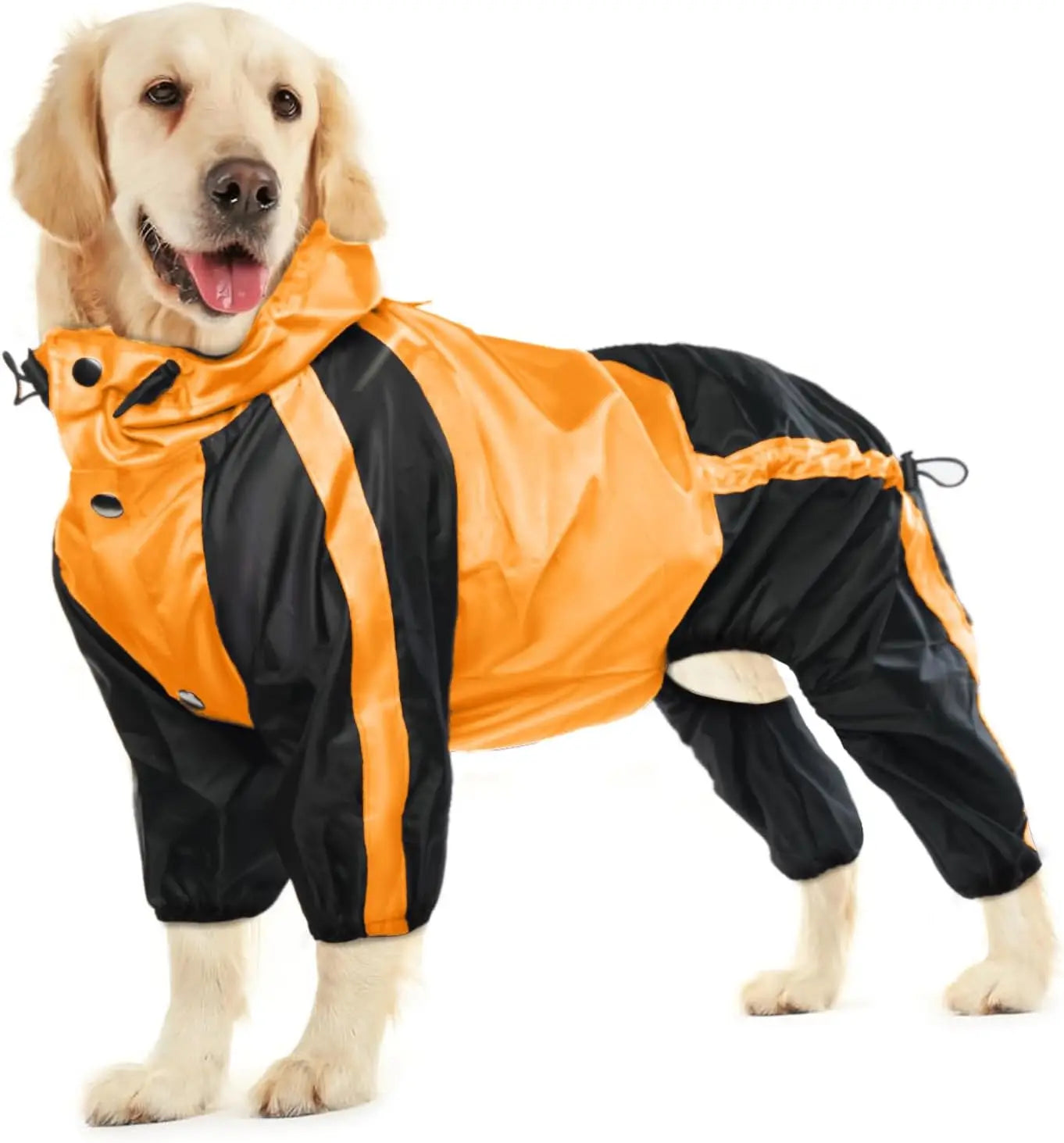 Dog Raincoat Waterproof Lightweight Rain Jacket, Adjustable 4 Legs Pet Poncho with Hood, Snow-Proof Dog Vest Rainwear