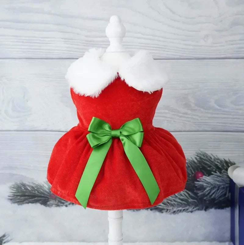 Christmas Coat Dog Clothes Dog Dress Xmas Dress Red Skirt Pets Cat Warm Dress Bow Skirt Comfortable Pet Supplies Dog Costume